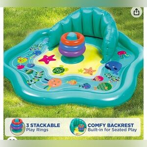 SwimSchool Baby Splash Play Mat Canopy Inflatable Backrest & Toy Rings